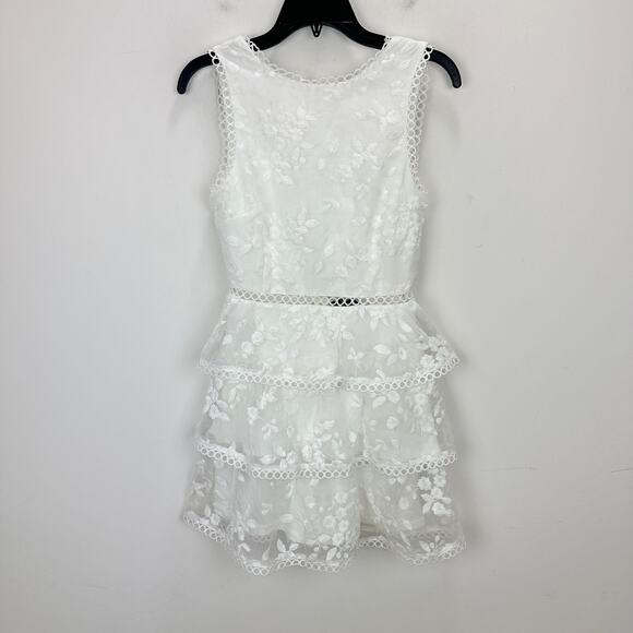 Lulus Look So Sweet White Embroidered Lace Mini Dress Party Ruffle XS NWT - Picture 5 of 13